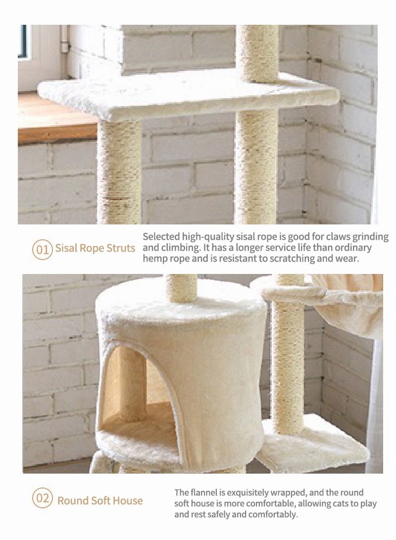 Cat Play Tower Cat Toy Multi Level Platform Cat Tree Sisal Pillar Large Cat Climbing Frame Cat Nest Luxury Cat Scratch Post Cat Tree 50x36x138 Cm Beige