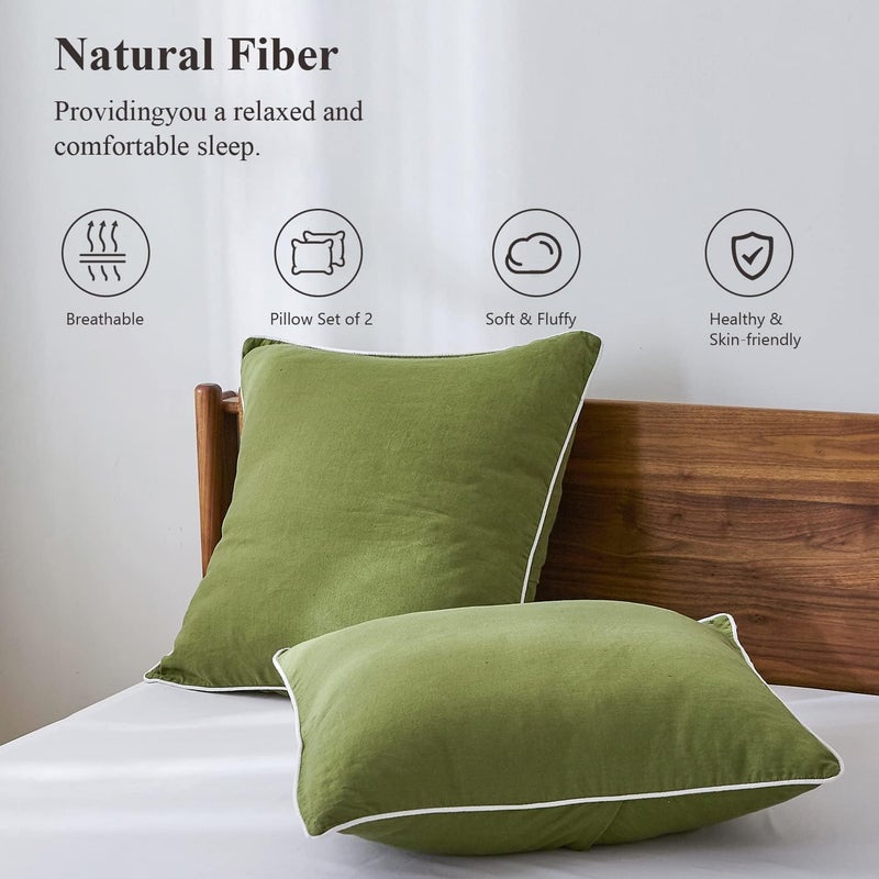 Simple&Opulence 100% Linen Euro Sham Covers with Piping Trim, 26"x26" Pillow Cover Set of 2, Breathable Pillow Shams for Bed Couch Decorative Cushions, Olive Green - Image 3