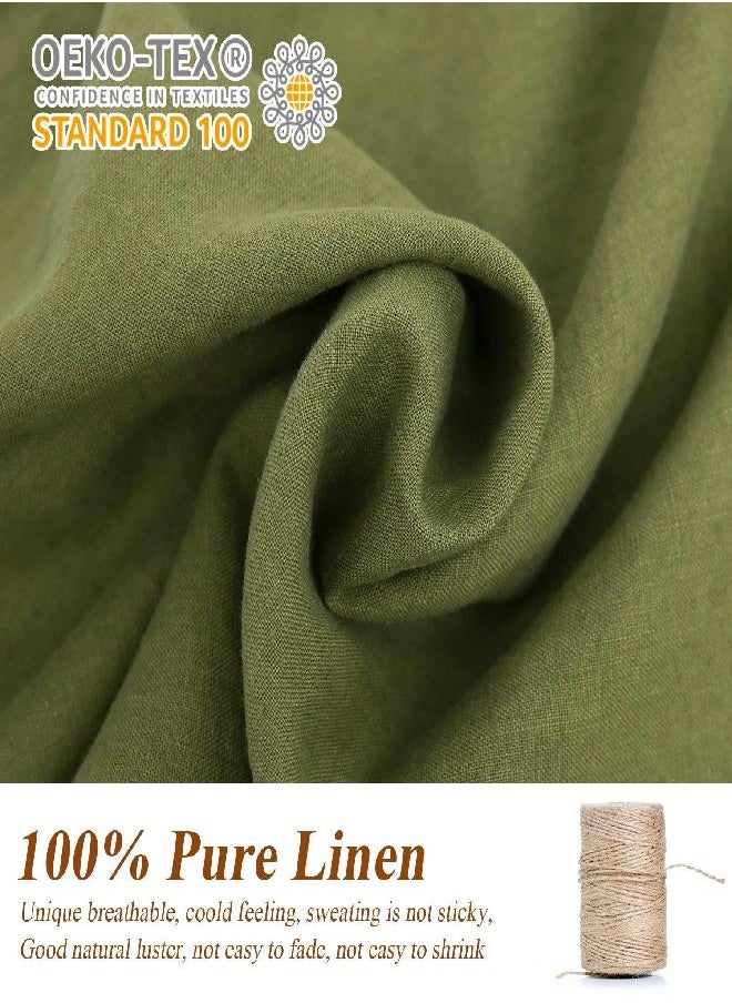 Simple&Opulence Simple&Opulence 100% Linen Euro Shams with White Trim Inserted Edges 26x26 Inch Stone Washed Pillow Cover Set of 2 Basic Style Cushion Case,Olive Green 