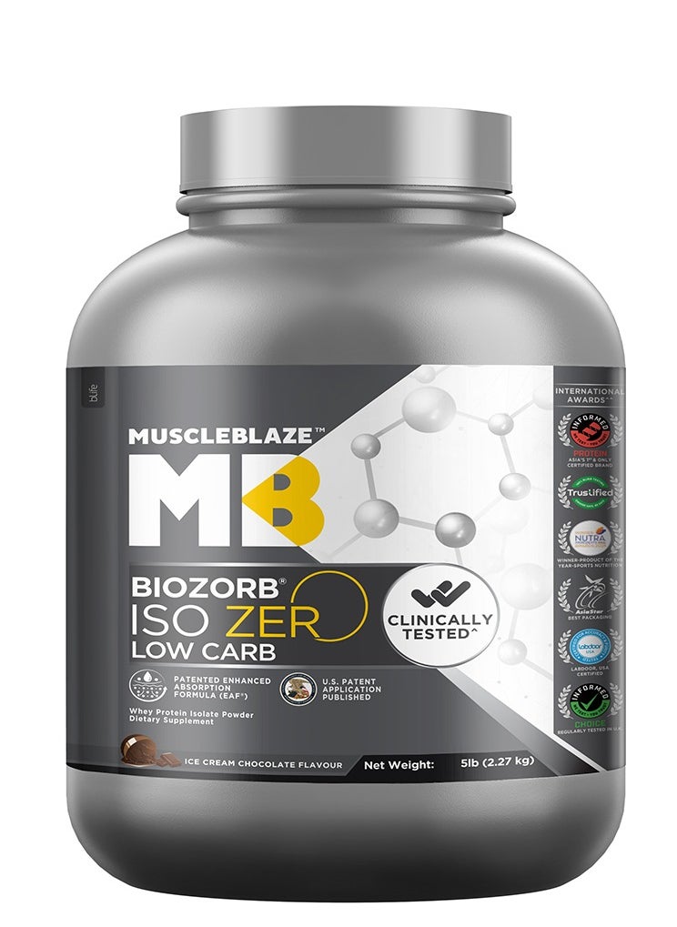 MUSCLEBLAZE - MuscleBlaze Biozorb Iso-Zero, Low Carb  (Ice Cream Chocolate, 5lbs / 2.27kg) - Image 1