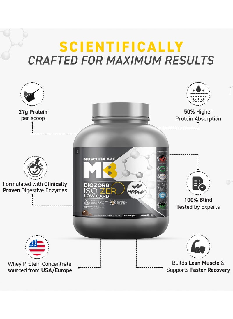 MUSCLEBLAZE - MuscleBlaze Biozorb Iso-Zero, Low Carb  (Ice Cream Chocolate, 5lbs / 2.27kg) - Image 1