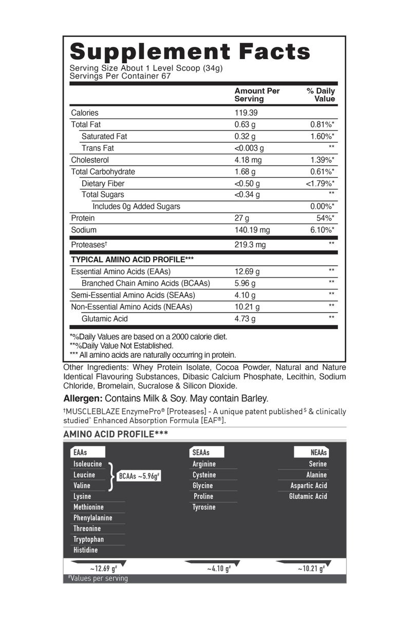 مسل بلايز MuscleBlaze Biozorb Iso-Zero، منخفض الكربوهيدرات (آيس كريم الشوكولاتة، 5 رطل / 2.27 كجم)، 27 جم بروتين مصل اللبن النقي المعزول لكل ملعقة مع تركيبة الامتصاص المحسنة المنشورة ببراءة اختراع أمريكية (EAF) - Image 2