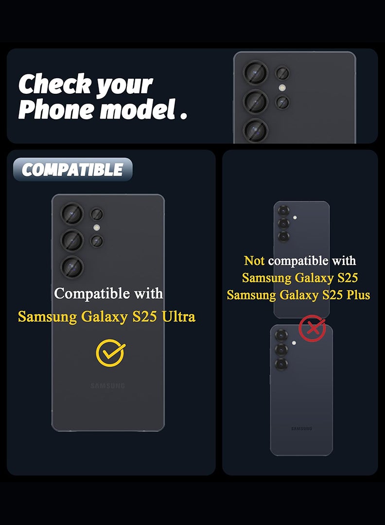 Theodor Samsung Galaxy S25 Ultra 5 Pcs Camera Lens Protector With 9H Tempered HD Glass Camera Cover Anti Scratch Aluminum Alloy Camera Ring, Phantom Black  - Image 2
