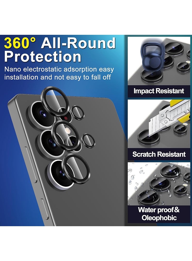 Theodor Samsung Galaxy S25 Ultra 5 Pcs Camera Lens Protector With 9H Tempered HD Glass Camera Cover Anti Scratch Aluminum Alloy Camera Ring, Phantom Black  - Image 3
