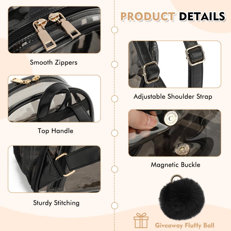 ASKSKY Clear Backpack for Stadium Events 12x12x6, Thick PVC Small Clear Bag with Leather Trim Fashion Women Backpack for Concerts, Sports, Festivals, Work, Travel-Black - Image 5