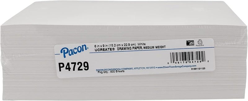 Pacon Drawing Paper, White, Medium Weight, 50lb., 6" x 9", 500 Sheets - Image 1