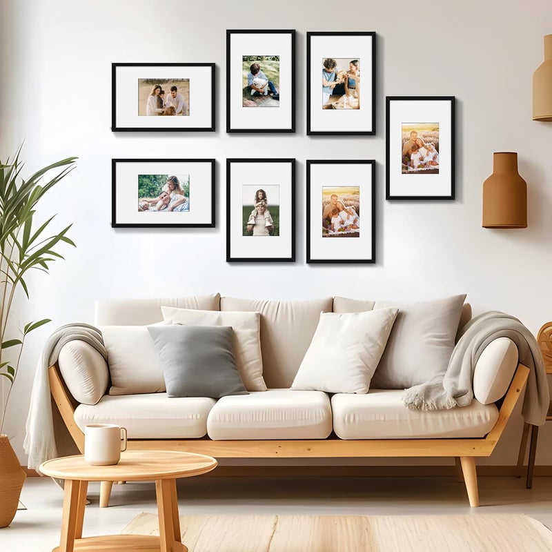 Picrit 9x14 Picture Frame Set of 12, Display 6x8 with Mat or 9x14 Without Mat, Photo Frames for Wall Mounting or Table Top Display, Black. - Image 3