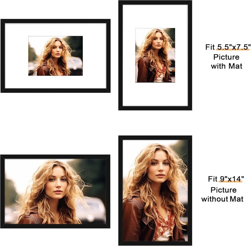 Picrit 9x14 Picture Frame Set of 12, Display 6x8 with Mat or 9x14 Without Mat, Photo Frames for Wall Mounting or Table Top Display, Black. - Image 4