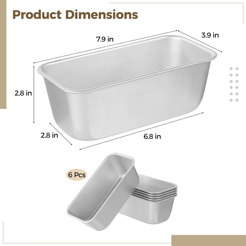 Rectangular Bread Baking Molds, 6 Pcs Loaf Pans Bread, Aluminum Alloy Tins Baking, Bread Homemade, Baking Pans Brownies, Meatloaf Banana Breads, Cakes Pound - Image 5