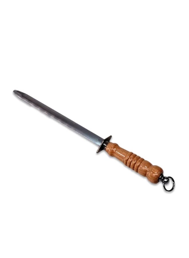 Aged knife rod sharpened with wooden handle