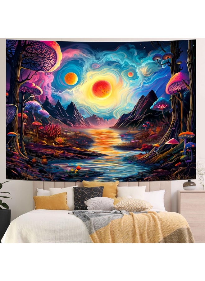 Generleo Fantasy Forest Tapestry Aesthetics Mushroom Tapestry Galaxy Planet Tapestry Magical River Mountain Tapestry Mysterious Starry Sky Tapestry Wall Hanging For Bedroom Decor  - Image 1