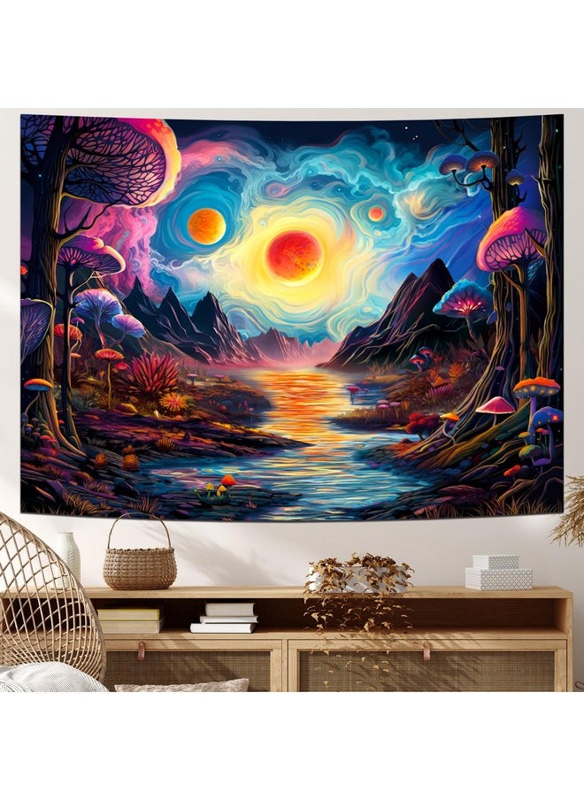 Generleo Fantasy Forest Tapestry Aesthetics Mushroom Tapestry Galaxy Planet Tapestry Magical River Mountain Tapestry Mysterious Starry Sky Tapestry Wall Hanging For Bedroom Decor  - Image 3