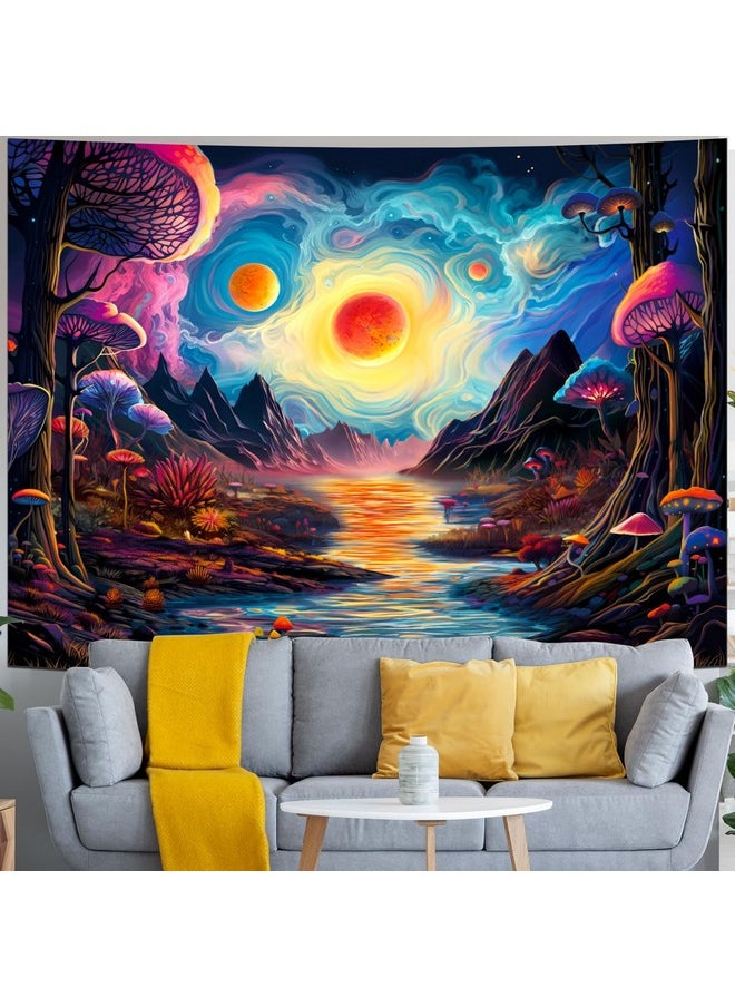 Generleo Fantasy Forest Tapestry Aesthetics Mushroom Tapestry Galaxy Planet Tapestry Magical River Mountain Tapestry Mysterious Starry Sky Tapestry Wall Hanging For Bedroom Decor  - Image 2