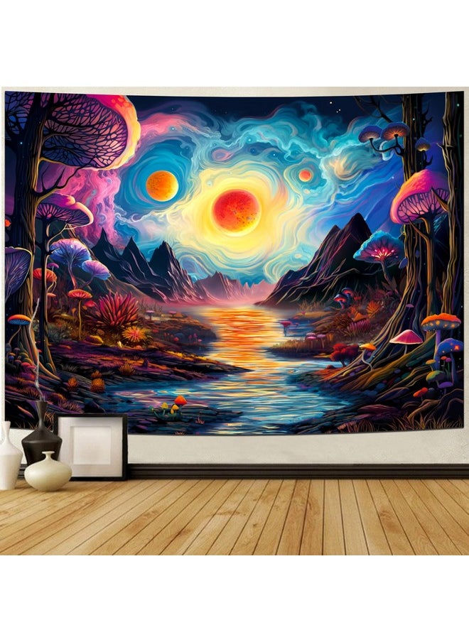 Generleo Fantasy Forest Tapestry Aesthetics Mushroom Tapestry Galaxy Planet Tapestry Magical River Mountain Tapestry Mysterious Starry Sky Tapestry Wall Hanging For Bedroom Decor  - Image 4