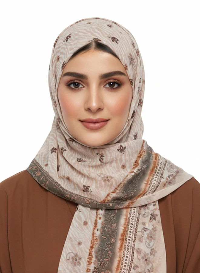 عبايات لمحة طرحة شيفون مطبوعة – بيج بنقشة شرقية