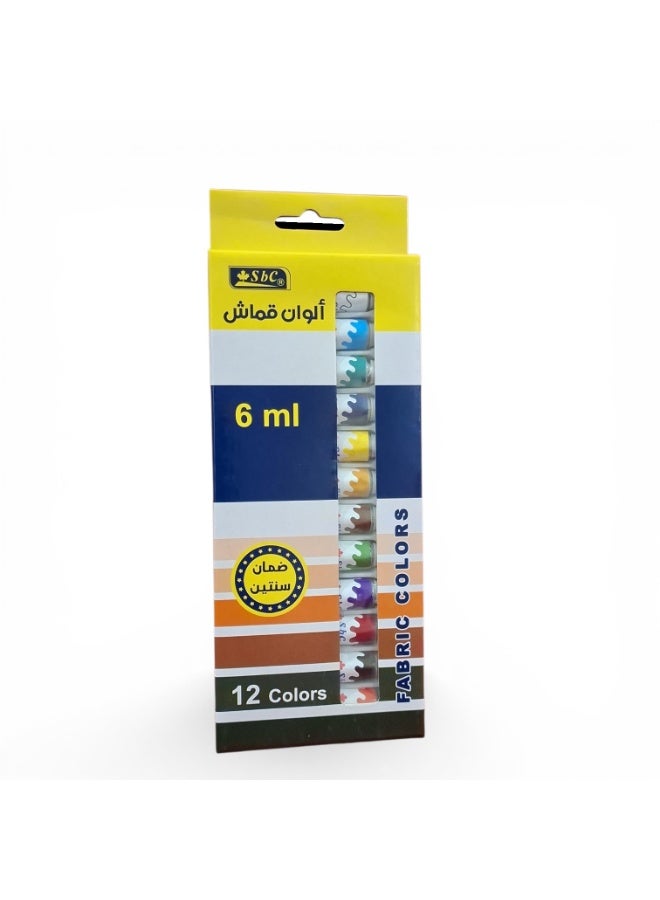 SBC Fabric Paint Set, 12 Assorted Colors, 6ml Tubes