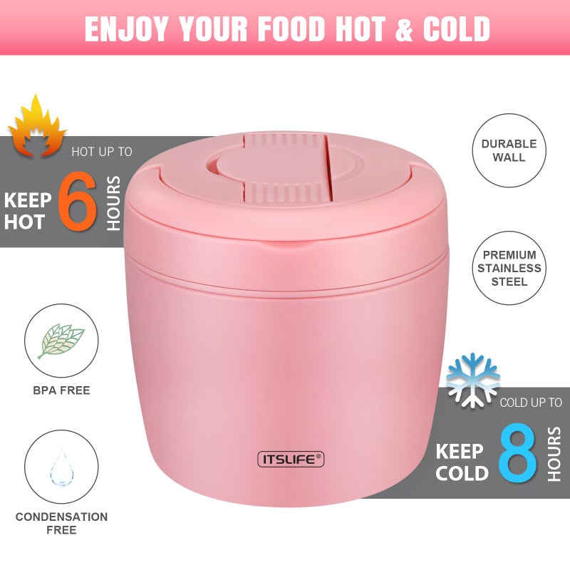 ITSLIFE Soup Thermo for Hot Food Adults 32OZ Lunch Containers Wide Mouth Hot Food Jar Vacuum Insulated Stainless Steel Bento Box Leakproof with Spoon (Light Pink) - Image 3