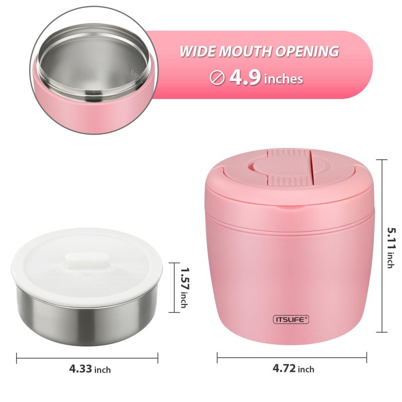 ITSLIFE Soup Thermo for Hot Food Adults 32OZ Lunch Containers Wide Mouth Hot Food Jar Vacuum Insulated Stainless Steel Bento Box Leakproof with Spoon (Light Pink) - Image 5
