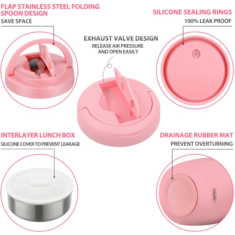 ITSLIFE Soup Thermo for Hot Food Adults 32OZ Lunch Containers Wide Mouth Hot Food Jar Vacuum Insulated Stainless Steel Bento Box Leakproof with Spoon (Light Pink) - Image 4