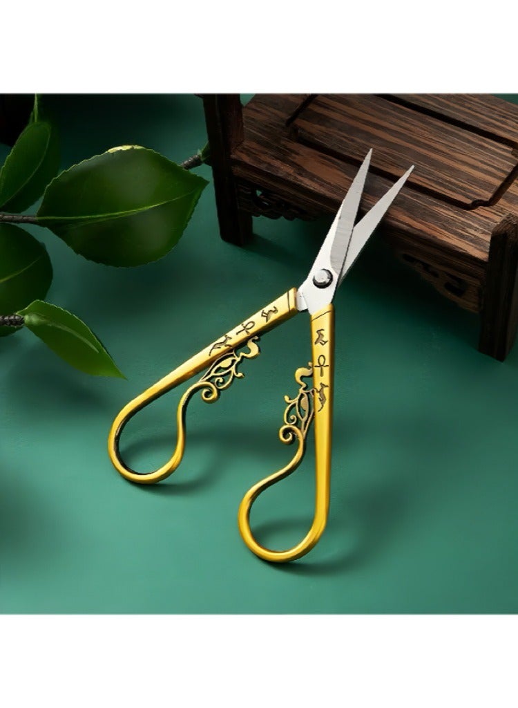 مقص الفولاذ المقاوم للصدأ على الطراز المصري الرجعي - مقص متعدد الأغراض 14 سم × 6 سم لحفل الشاي ، قطع الورق اليدوي والاستخدام اليومي ، مقص الحرف القديمة الرائعة - Image 2