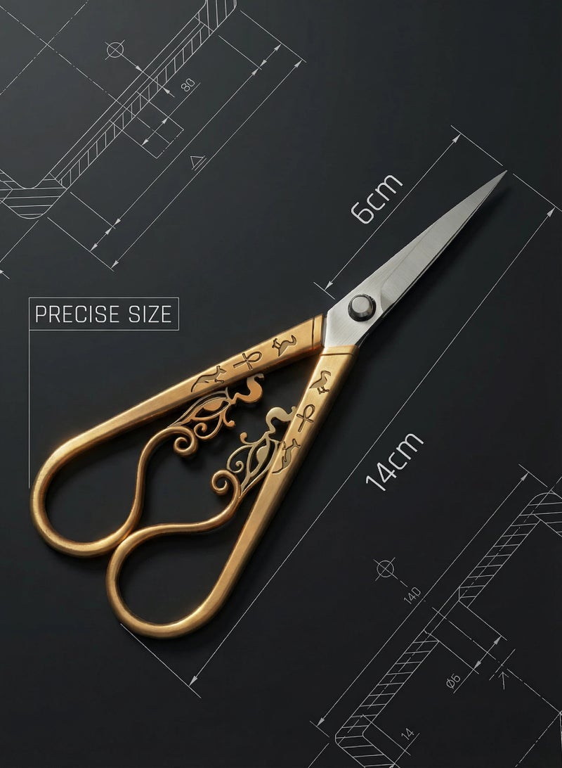 مقص الفولاذ المقاوم للصدأ على الطراز المصري الرجعي - مقص متعدد الأغراض 14 سم × 6 سم لحفل الشاي ، قطع الورق اليدوي والاستخدام اليومي ، مقص الحرف القديمة الرائعة - Image 4