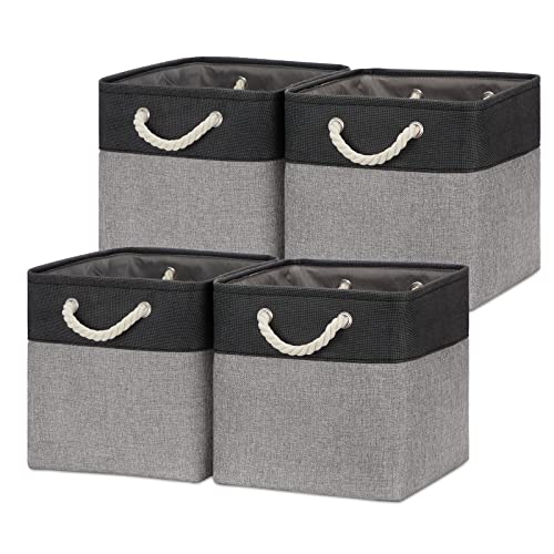Temary 12 Inch Cube Storage Baskets 4 Pack Fabric Storage Bin for Clothes, Large Baskets with Handles, Basket for Organizing Towels, Blankets, Collapsible Cube Storage Bins (Black&Gray) - Image 1