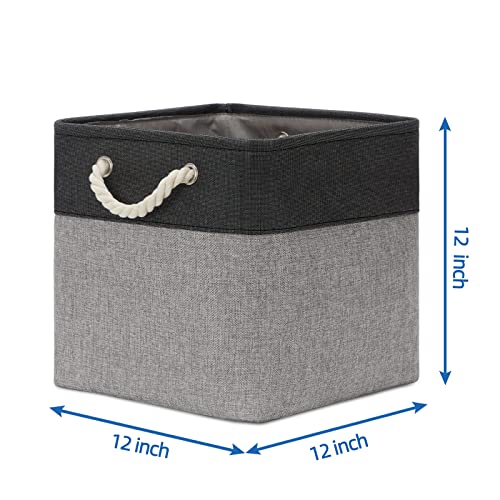 Temary 12 Inch Cube Storage Baskets 4 Pack Fabric Storage Bin for Clothes, Large Baskets with Handles, Basket for Organizing Towels, Blankets, Collapsible Cube Storage Bins (Black&Gray) - Image 2