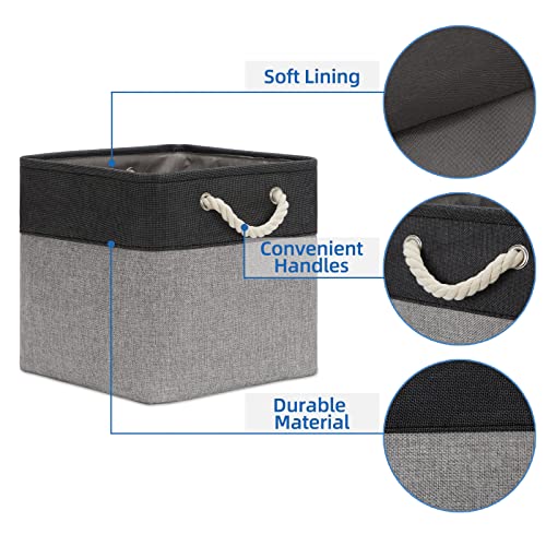 Temary 12 Inch Cube Storage Baskets 4 Pack Fabric Storage Bin for Clothes, Large Baskets with Handles, Basket for Organizing Towels, Blankets, Collapsible Cube Storage Bins (Black&Gray) - Image 3