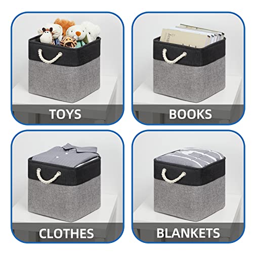 Temary 12 Inch Cube Storage Baskets 4 Pack Fabric Storage Bin for Clothes, Large Baskets with Handles, Basket for Organizing Towels, Blankets, Collapsible Cube Storage Bins (Black&Gray) - Image 4