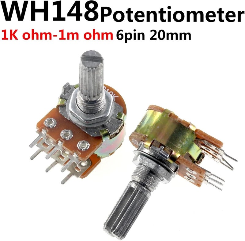 WH148 B1K B2K B5K B10K B20K B50K B100K B500K 6Pin 20mm Amplifier Dual Stereo Potentiometer 1K 2K 5K 10K 50K 5Pcs(2K) - Image 2