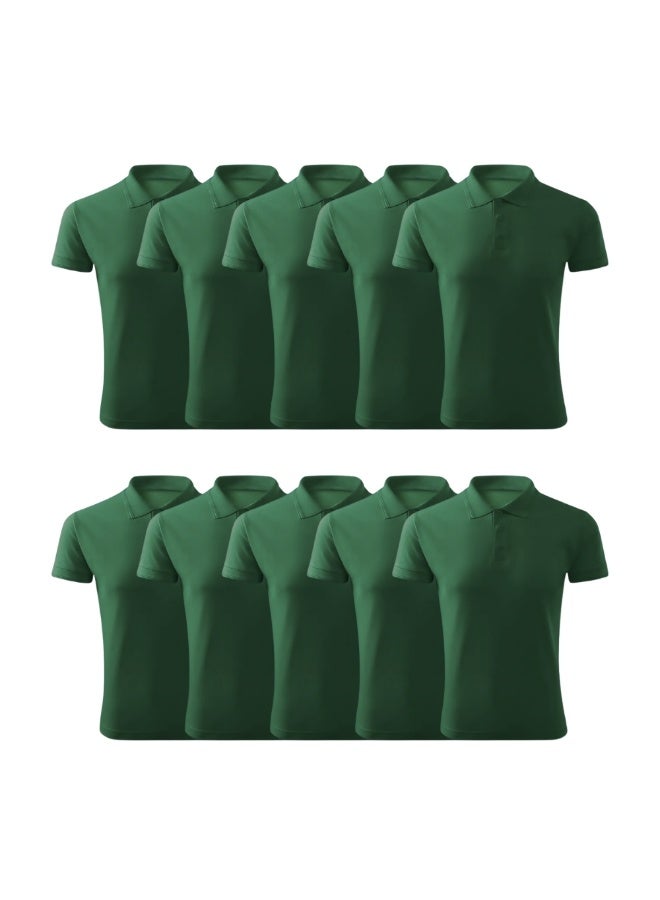 برينت شوب فور مي مجموعة مكونة من 10 قطع من تيشيرت بولو الجولف الرجالي ذو المقاس العادي من القطن الخالص بأكمام قصيرة 220 جرام في المتر المربع الألوان الأساسية - Image 1