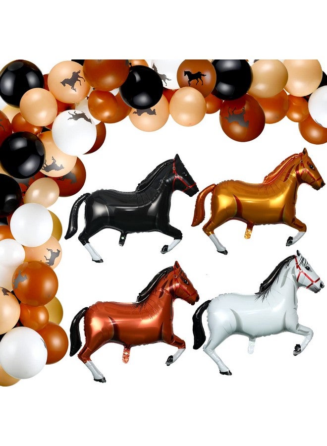 Zhanmai 100 قطعة بالونات حصان زينة حفلة رعاة البقر 40 بوصة بالون من الألمنيوم بالونات اللاتكس زينة قوس موضوع حصان لعيد الميلاد حفلة استقبال المولود (بني، رعاة البقر) - Image 1
