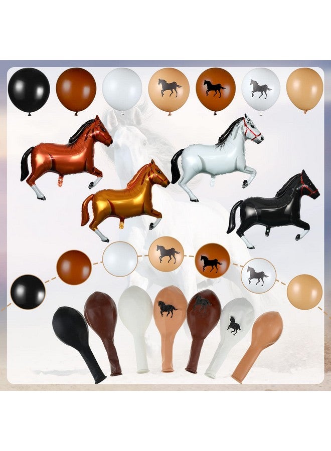 Zhanmai 100 قطعة بالونات حصان زينة حفلة رعاة البقر 40 بوصة بالون من الألمنيوم بالونات اللاتكس زينة قوس موضوع حصان لعيد الميلاد حفلة استقبال المولود (بني، رعاة البقر) - Image 3