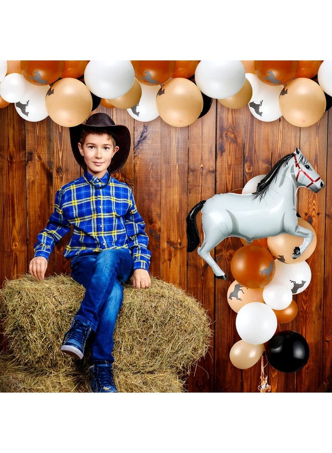 Zhanmai 100 قطعة بالونات حصان زينة حفلة رعاة البقر 40 بوصة بالون من الألمنيوم بالونات اللاتكس زينة قوس موضوع حصان لعيد الميلاد حفلة استقبال المولود (بني، رعاة البقر) - Image 4
