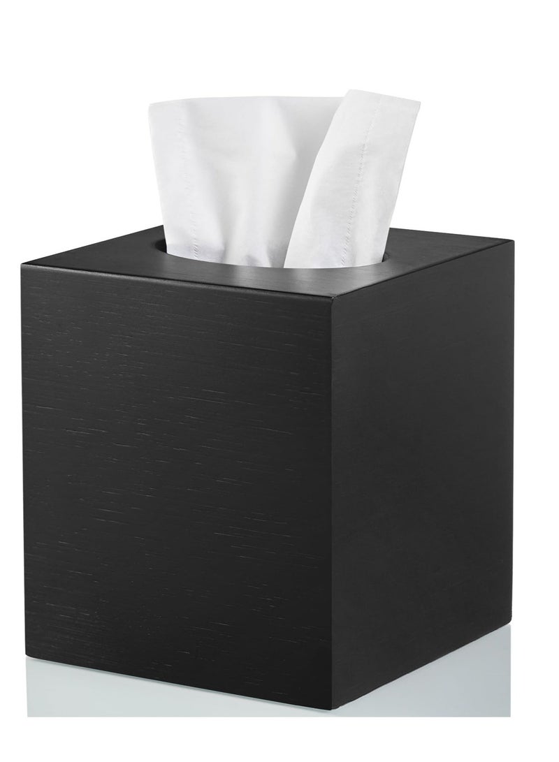 Excefore Tissue Box Cover, Wooden Tissue Box Holder, Fashionable and Decorative Tissue Dispenser, Suitable for Toilet Dresser Night Stand Table Home Office Car (Black) - Image 1