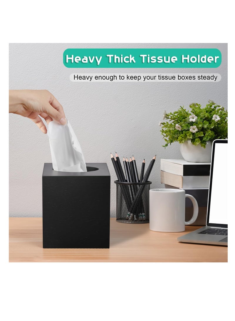 Excefore Tissue Box Cover, Wooden Tissue Box Holder, Fashionable and Decorative Tissue Dispenser, Suitable for Toilet Dresser Night Stand Table Home Office Car (Black) - Image 2