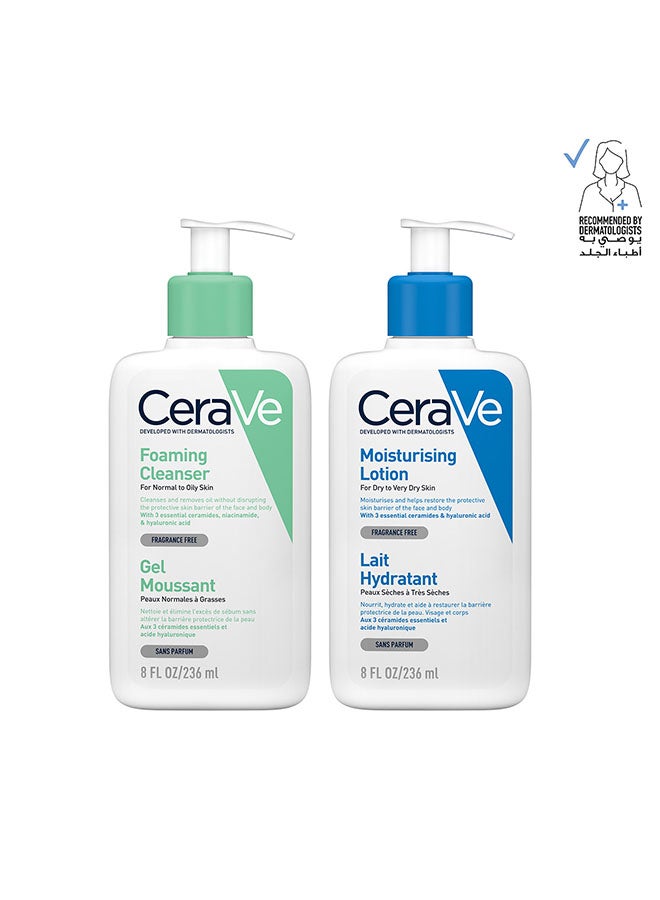 CeraVe Moisturizing Lotion 236ml + Foaming Cleasner Face Wash 236ml Pack - Image 1