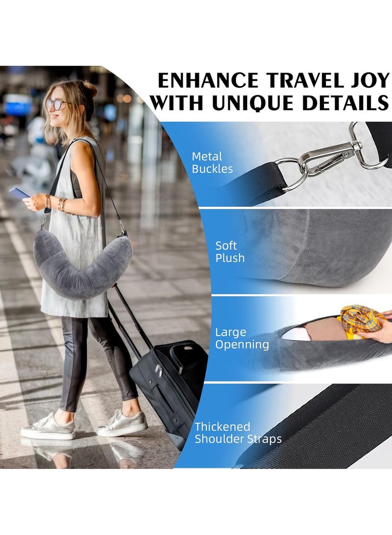 Multifunctional Stuffable U-Shaped Travel Neck Pillow with Storage, Transformable Carry-On Bag, Includes 3D Eye Mask, 18 × 90 cm, Grey - Image 4