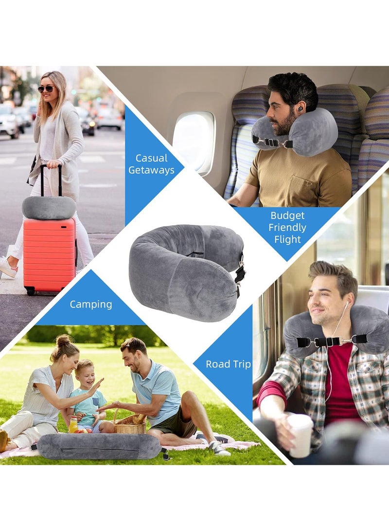 Multifunctional Stuffable U-Shaped Travel Neck Pillow with Storage, Transformable Carry-On Bag, Includes 3D Eye Mask, 18 × 90 cm, Grey - Image 5