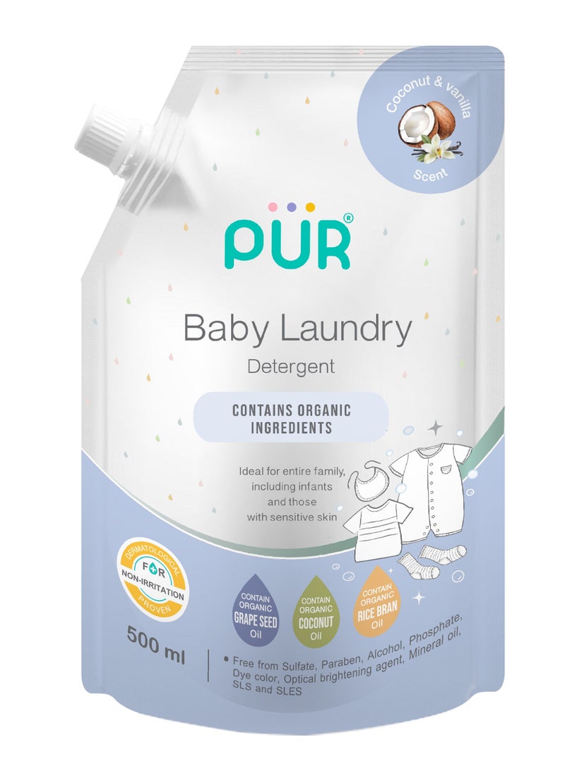PUR brand PUR Baby Laundry Detergent with Organic Ingredients, Coconut & Vanilla Scent, 500ml - Image 1