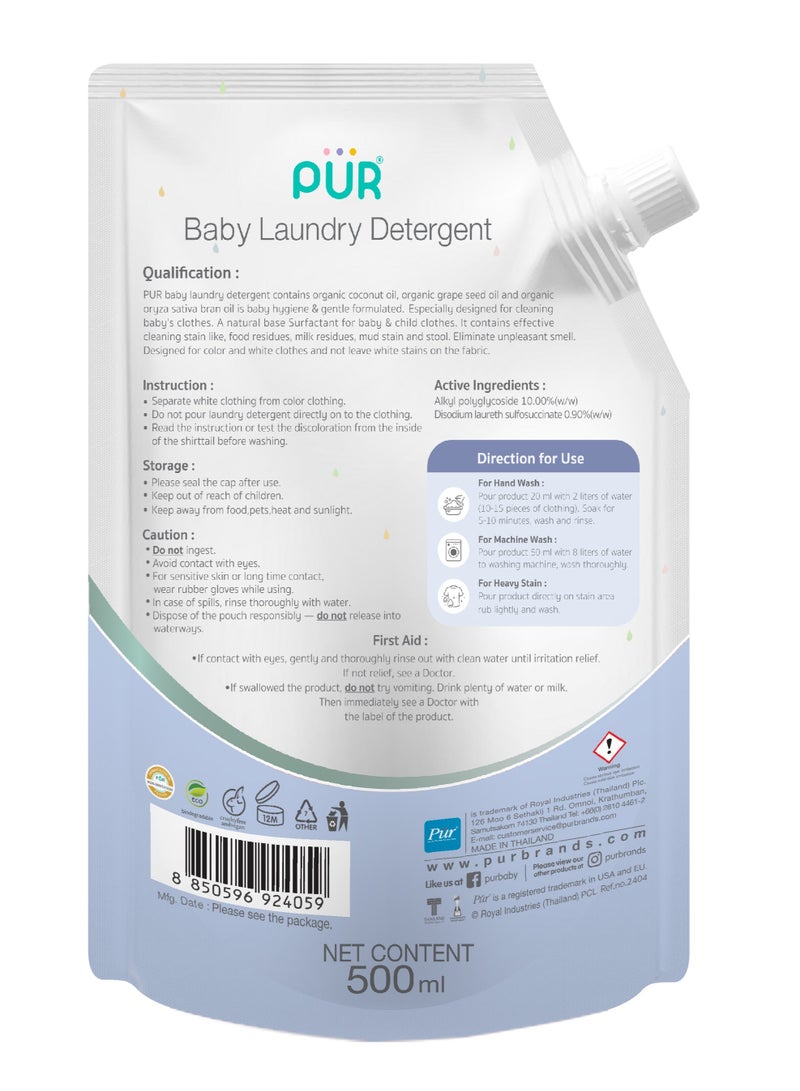 PUR brand PUR Baby Laundry Detergent with Organic Ingredients, Coconut & Vanilla Scent, 500ml - Image 2