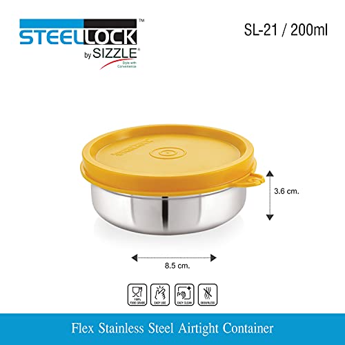 STEELLOCK Stainless Steel Airtight Container | Leak Proof Container/Storage/Lunch Box with Lid | BPA Free, Durable & Rust-Proof | SL-21-set of 4, 200ml each, Multicolor - Image 5