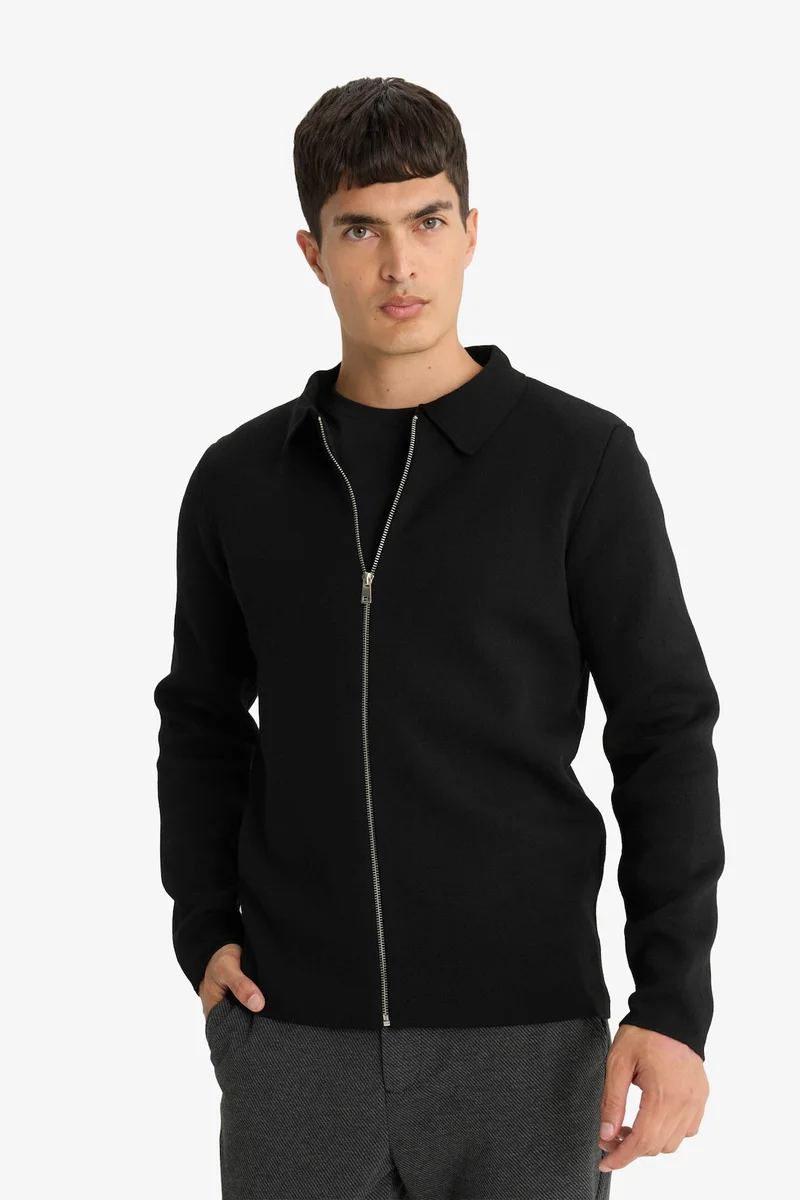 Defacto  Standard Fit Polo Collar Knitwear Cardigan for Men | Best Price UAE