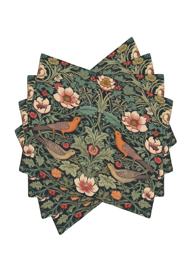 AAVEUP William Morris Placemats, Vintage Rustic Natural Green Plant Flower Strawberry Birdie Print Washable Fabric Placemats Table Kitchen Dining Party 12x18 Inch Set of 6 - Image 1