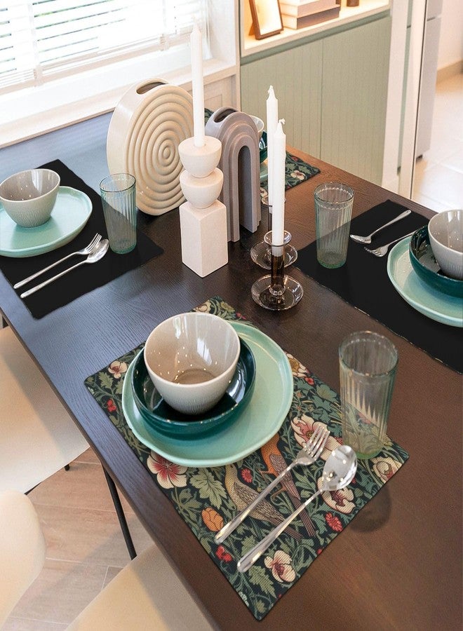 AAVEUP William Morris Placemats, Vintage Rustic Natural Green Plant Flower Strawberry Birdie Print Washable Fabric Placemats Table Kitchen Dining Party 12x18 Inch Set of 6 - Image 4