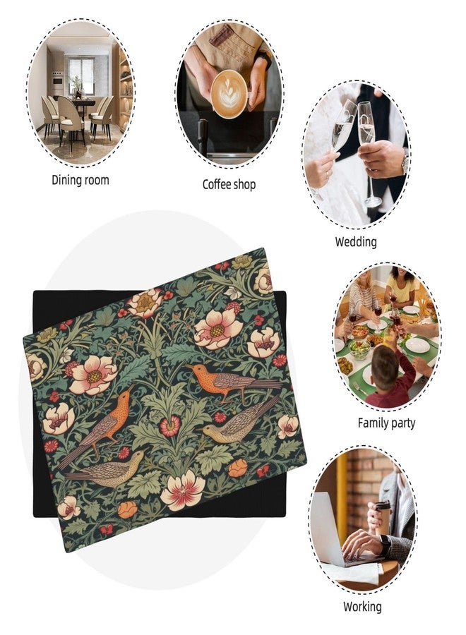 AAVEUP William Morris Placemats, Vintage Rustic Natural Green Plant Flower Strawberry Birdie Print Washable Fabric Placemats Table Kitchen Dining Party 12x18 Inch Set of 6 - Image 5