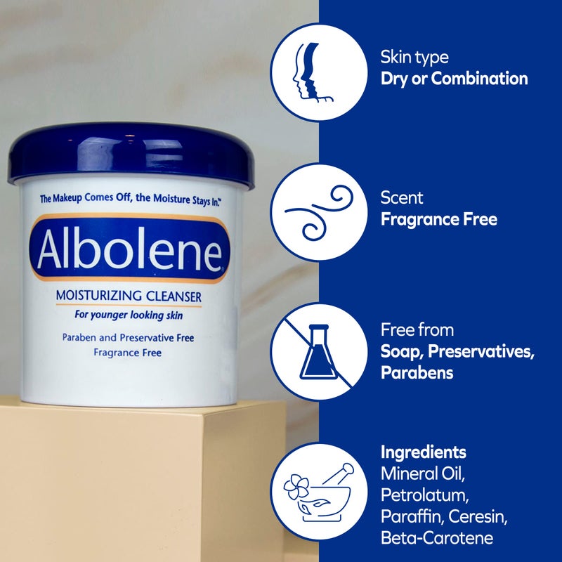 Albolene بلسم منظف مرطب ومزيل مكياج ألبولين - كريم وجه خالي من العطور للتنظيف والترطيب - عناية بالبشرة متعددة الاستخدامات لجميع أنواع البشرة - بدون مواد كيميائية قاسية - 12 أونصة - (عبوة من 2) - Image 5