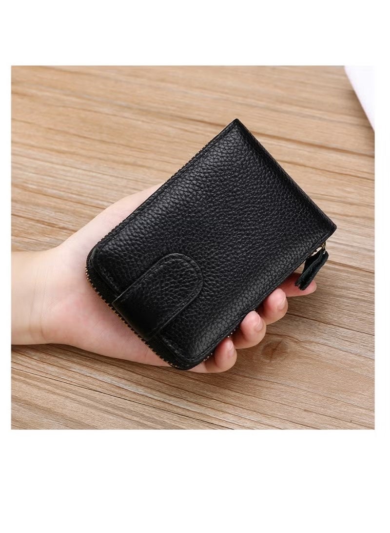 Women Men Card Case Wallet PU Leather Pocket Wallet Credit Card Organizer Zip Card Holder（Black） - Image 2