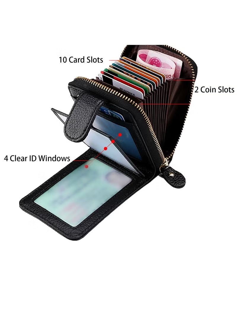 Women Men Card Case Wallet PU Leather Pocket Wallet Credit Card Organizer Zip Card Holder（Black） - Image 4