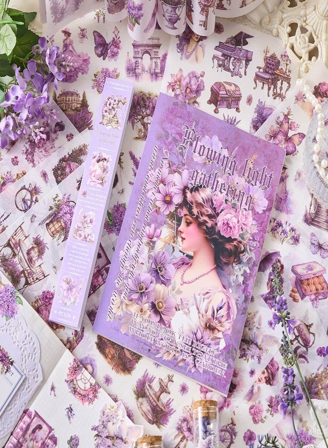 Funspark Vintage Theme Stickers Elegant Victorian Girl Scrapbook Stickers Floral Aesthetic Ephemera for Journals Planners Collage and DIY Crafts Pack of 1 Flowing Light Gathering - Image 1
